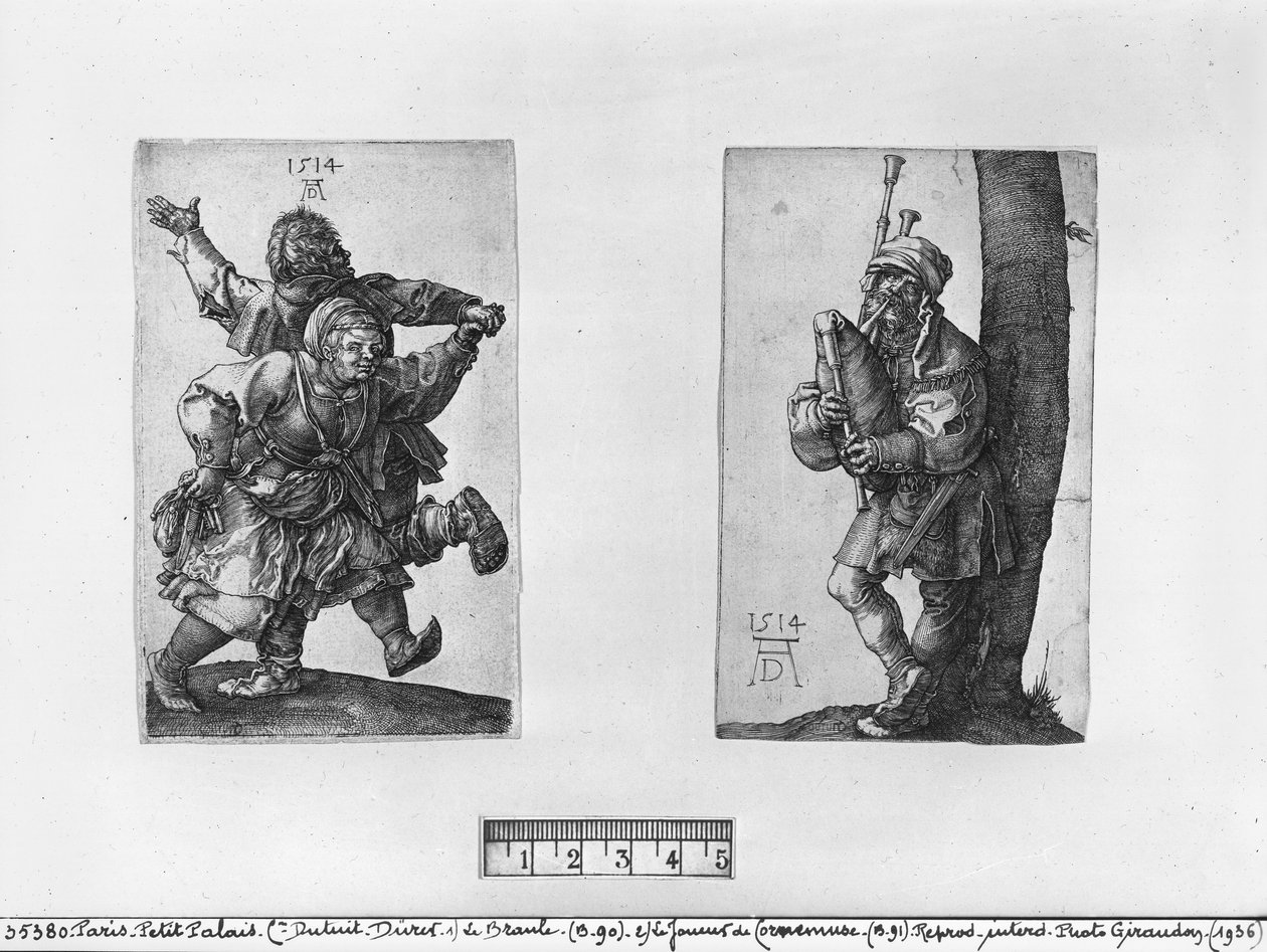 Tančící rolníci a hráč na dudy, 1514 od Albrecht Dürer