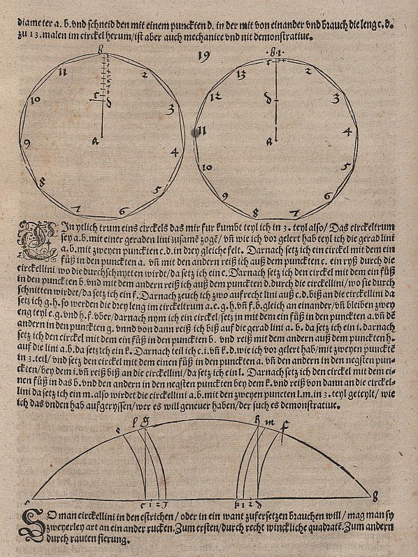 Konstrukce pravidelných jedenácti- a třináctiúhelníkových oblouků Dělení kruhových oblouků od Albrecht Dürer