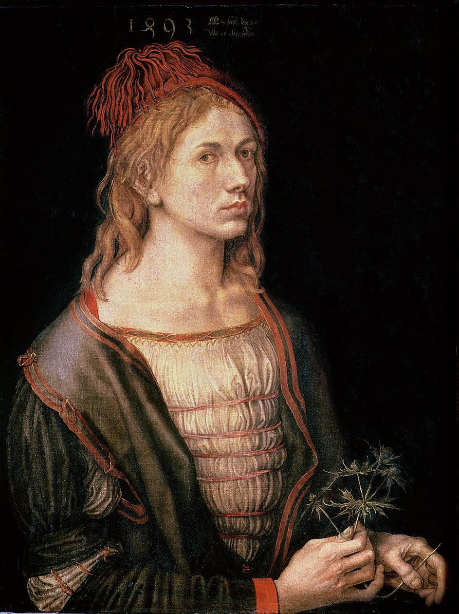 Autoportrét s bodlákem, 1493 (olej na pergamenu) od Albrecht Dürer