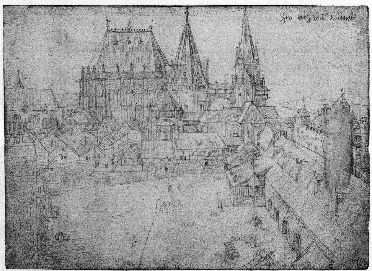 The Minster at Aachen, 1520 (stříbrný bod na papíře) od Albrecht Dürer
