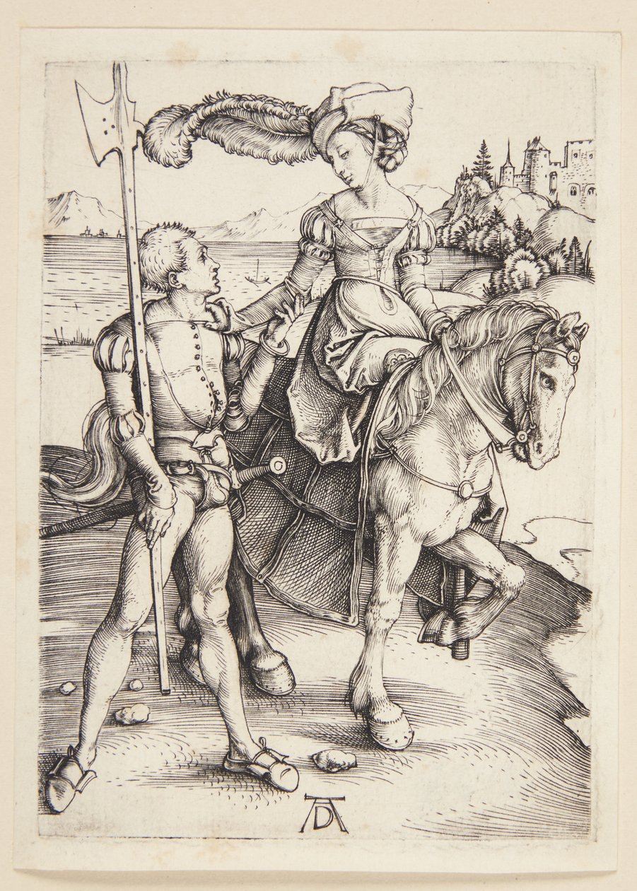 Dáma na koni a lansquenet od Albrecht Dürer