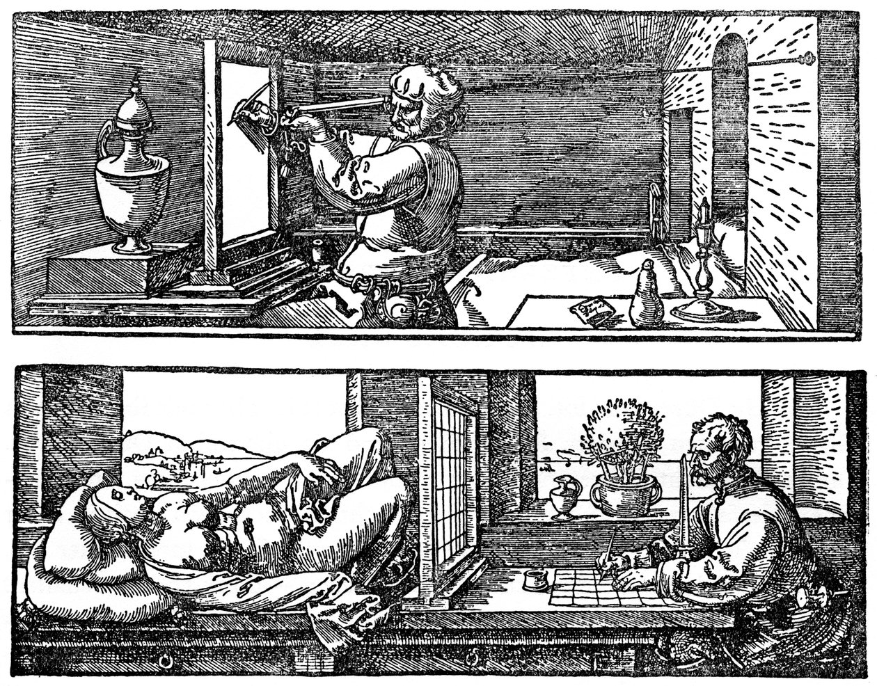 Perspektivní stroj, 1525, 1936 od Albrecht Dürer