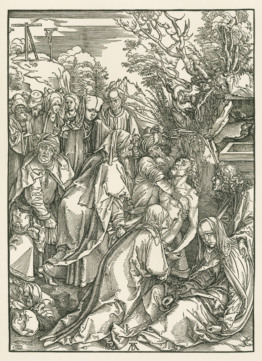 Pohřbívání do hrobu, asi 1496-97 (dřevoryt) od Albrecht Dürer or Duerer