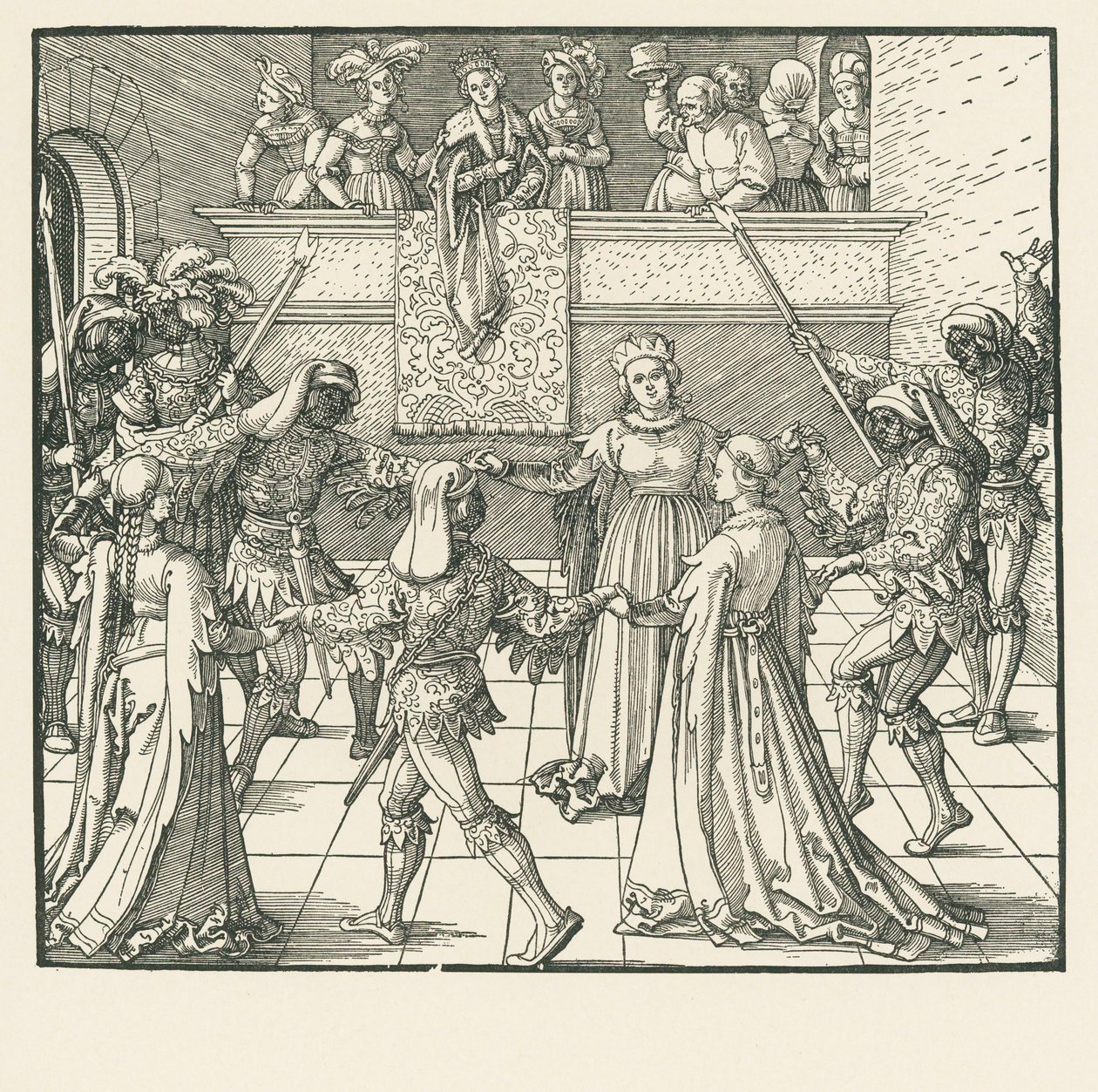 Maškaráda (dřevoryt) od Albrecht Dürer or Duerer