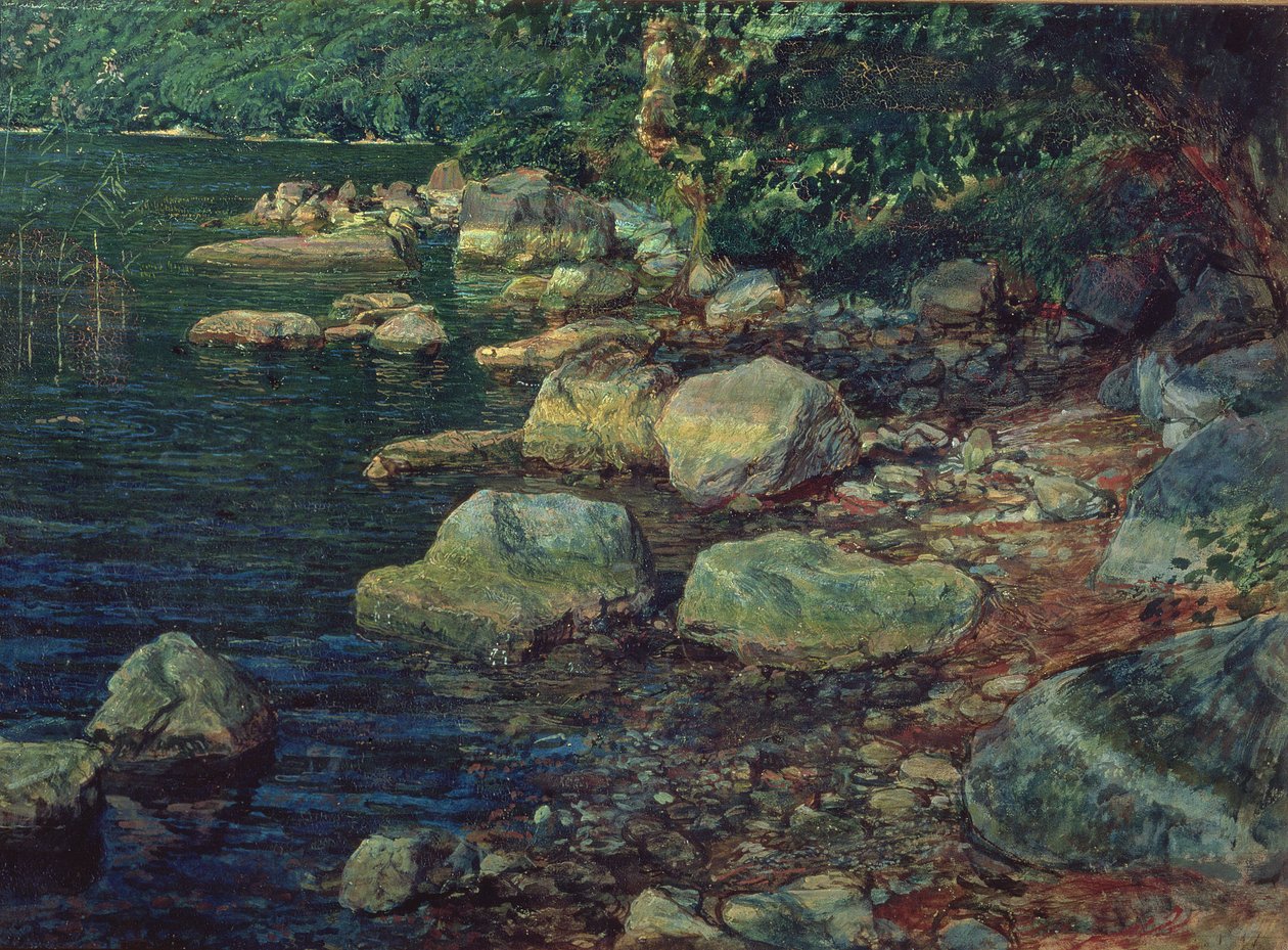 River Scene v Palazzuolo (olej na papíře) od Aleksandr Andreevich Ivanov