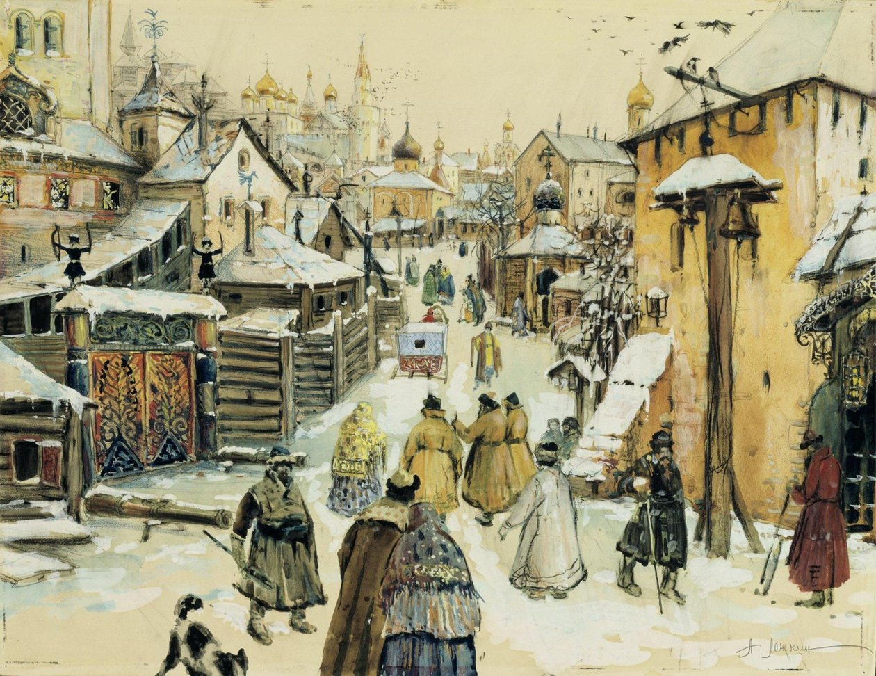 Moskevská ulice 17. století poblíž Kremlu [1] od Aleksandr Lozhkin