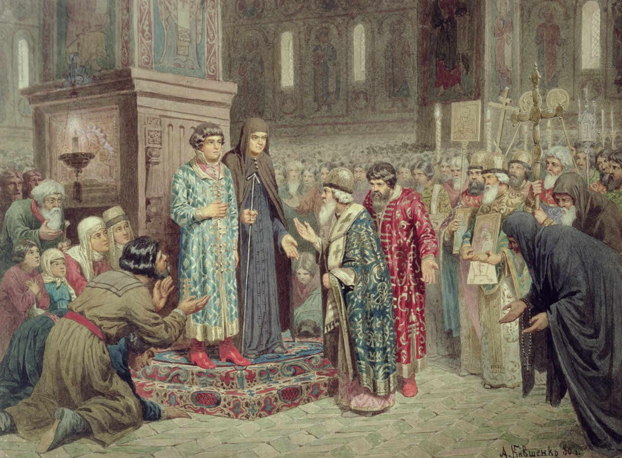 Rada povolala Michaela F. Romanova (1596-1645) do vlády, 1880 od Aleksei Danilovich Kivshenko