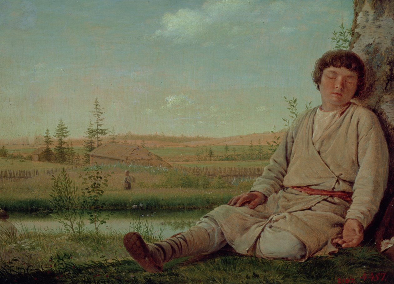 Sleeping Shepherd Boy, 1823-26 (panel) od Aleksei Gavrilovich Venetsianov