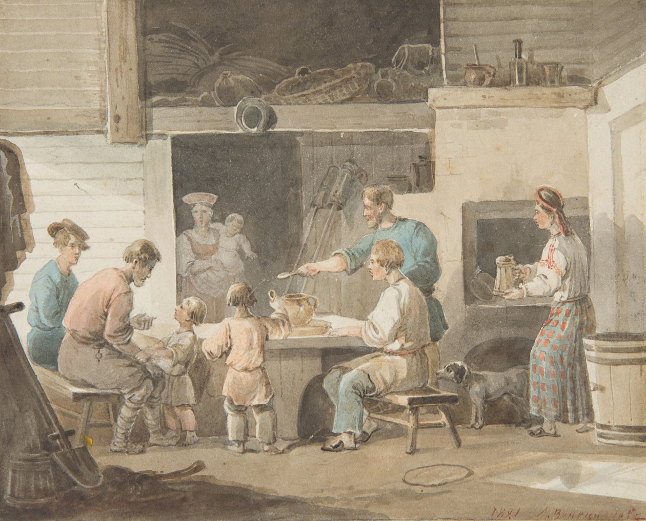 Oběd, 1821 od Aleksei Gavrilovich Venetsianov
