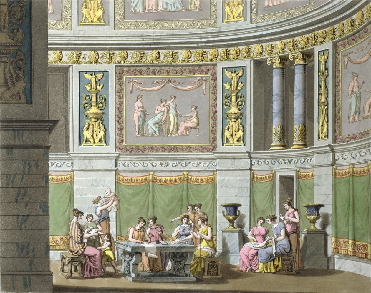 Gynaeceum, z „Le Costume Ancien et Moderne“ od Julese Ferraria, kolem roku 1825 od Alessandro Sanquirico