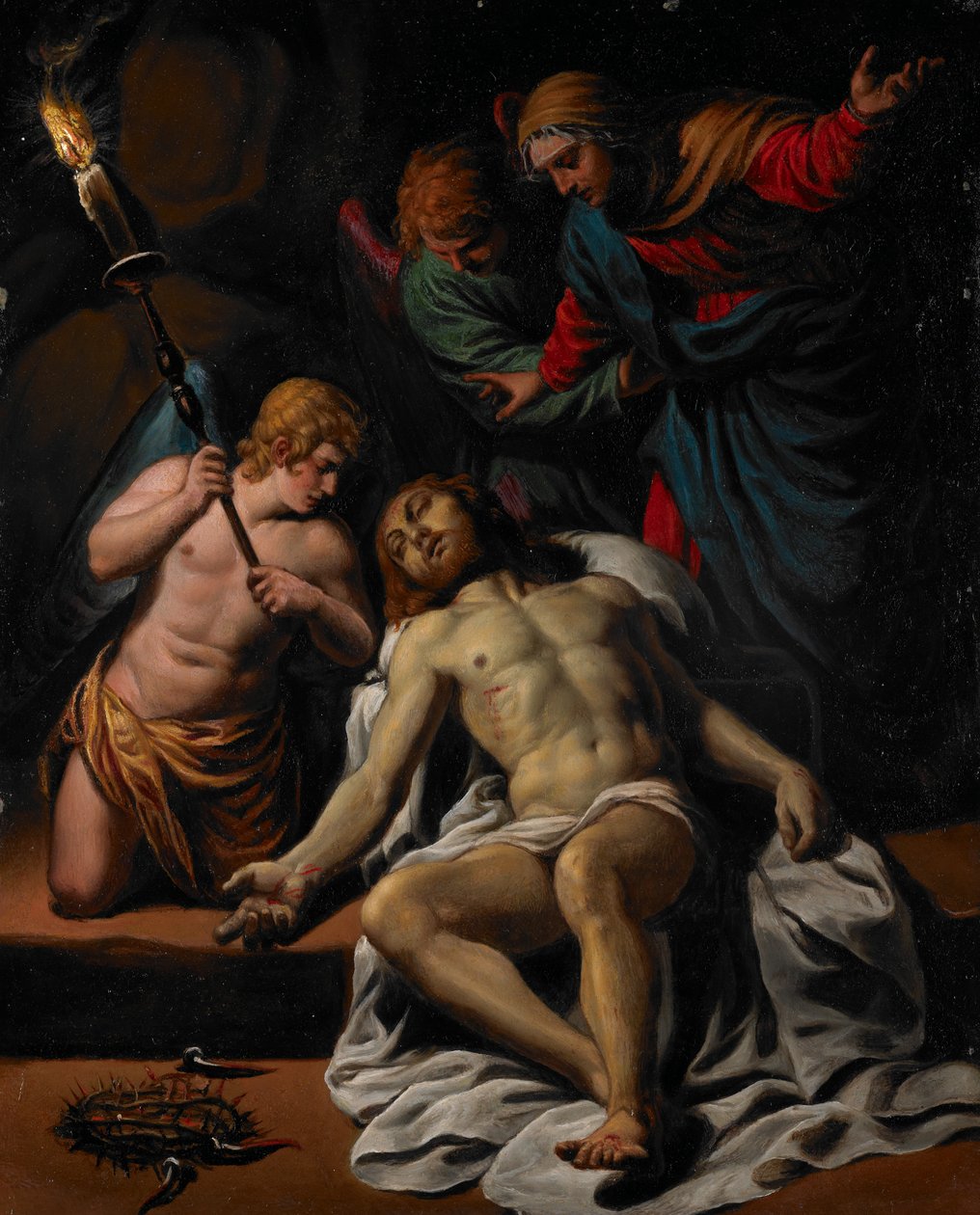 Oplakávání, kolem roku 1617 (olej, zvýšený ve zlatě, na mědi) od Alessandro Turchi