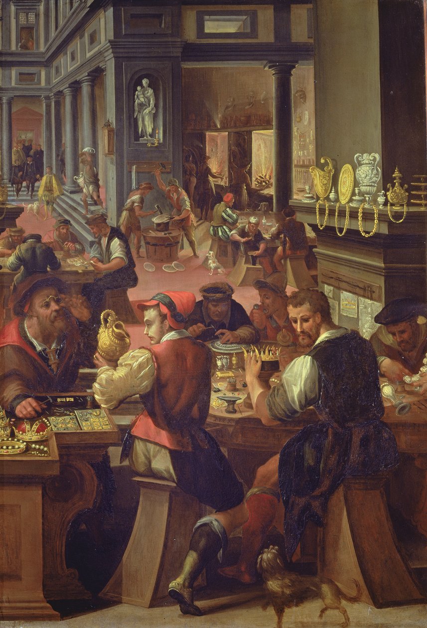 Klenotnická dílna, 1572 (olej na břidlici) od Alessandro di Vincenzio Fei