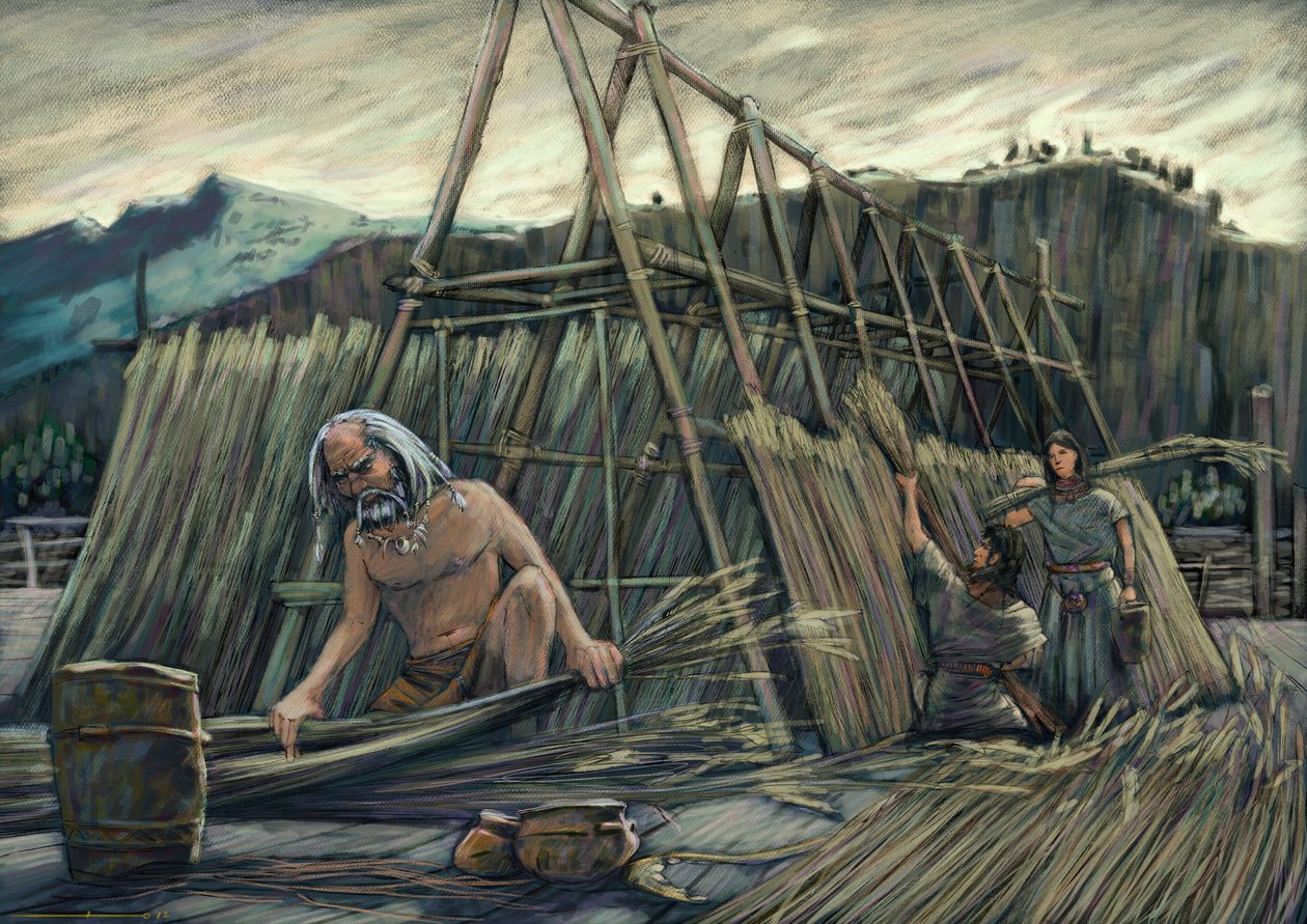Výstavba palafitových domů, prehistorických domů. od Alessandro Lonati