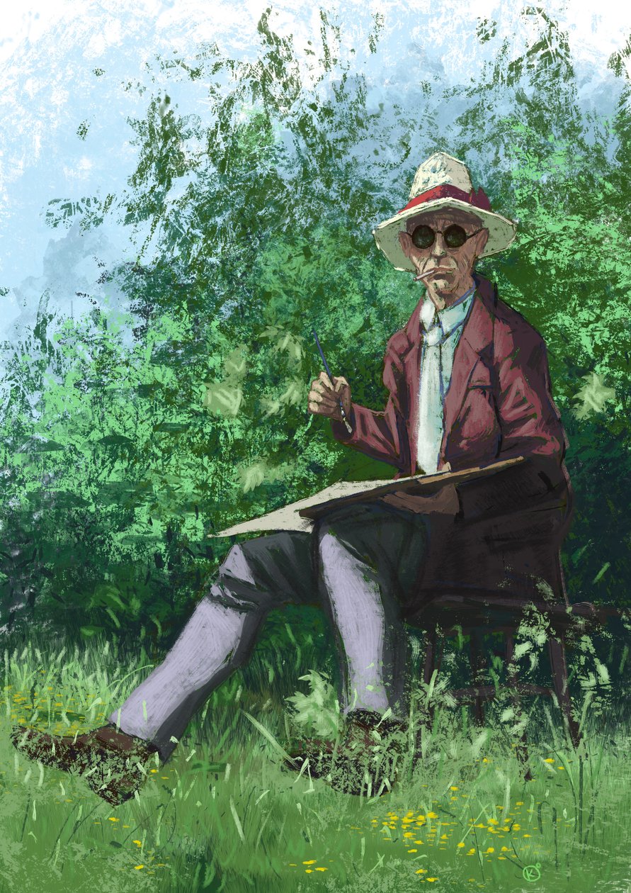 Hermann Hesse maluje v zahradě od Alessandro Lonati