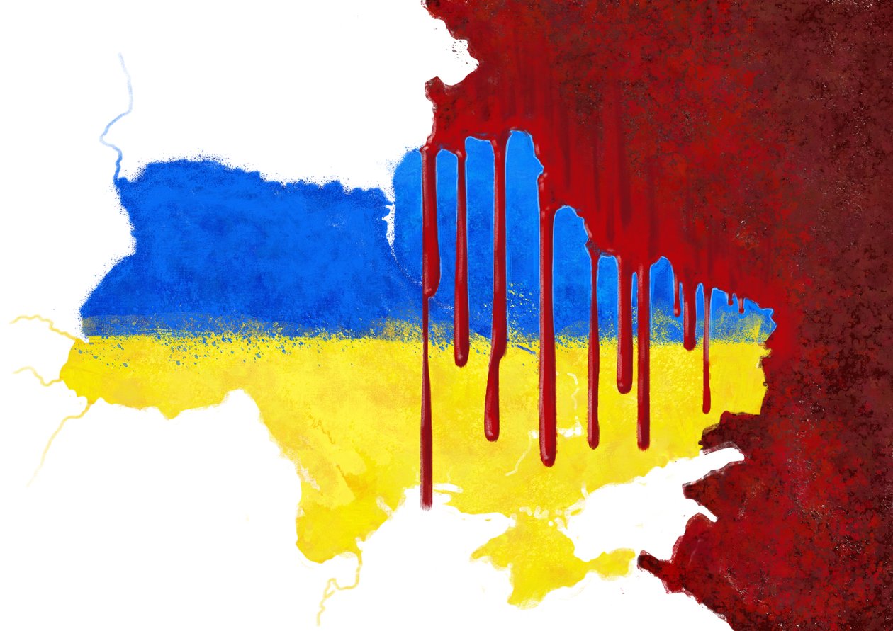Ukrajina zkrvavená Ruskem, 2022 (ilustrace) od Alessandro Lonati