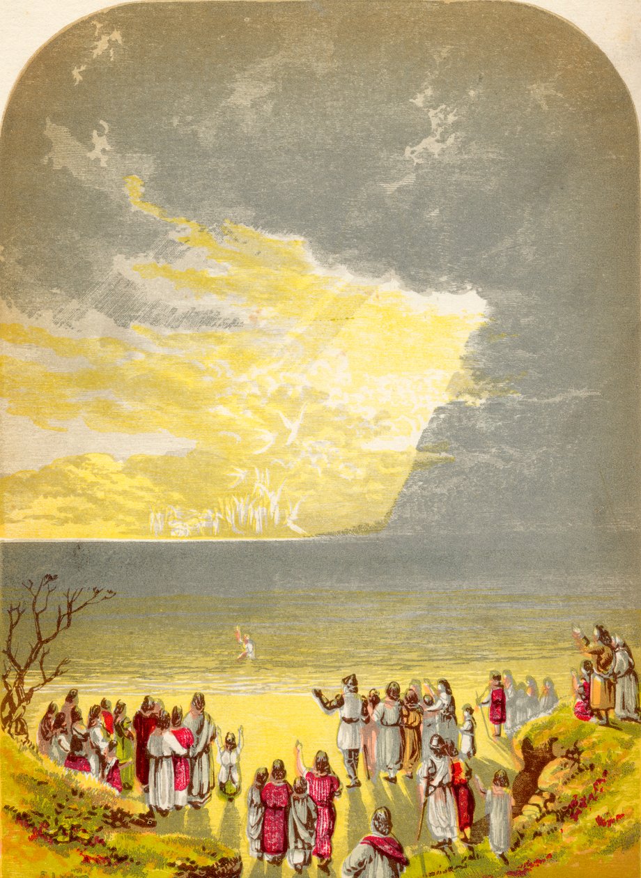 Christian Crossing the River, z knihy The Pilgrims Progress od Johna Bunyana, publikované kolem roku 1880 od Alexander Francis Lydon