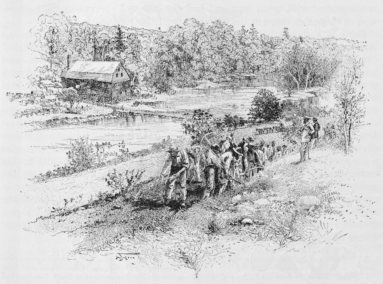 Jericho Mills: Union engineer corps at work, vyryl Harry Fenn (183845-1911) z fotografie, ilustrace z 