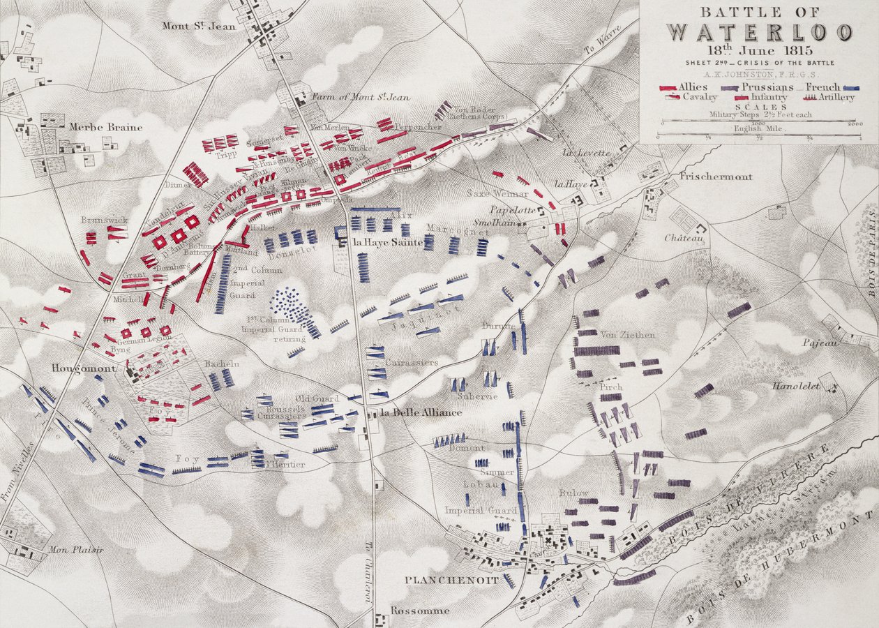 Bitva u Waterloo, 18. června 1815, list 2, Krize bitvy (viz také 101886) od Alexander Keith Johnston