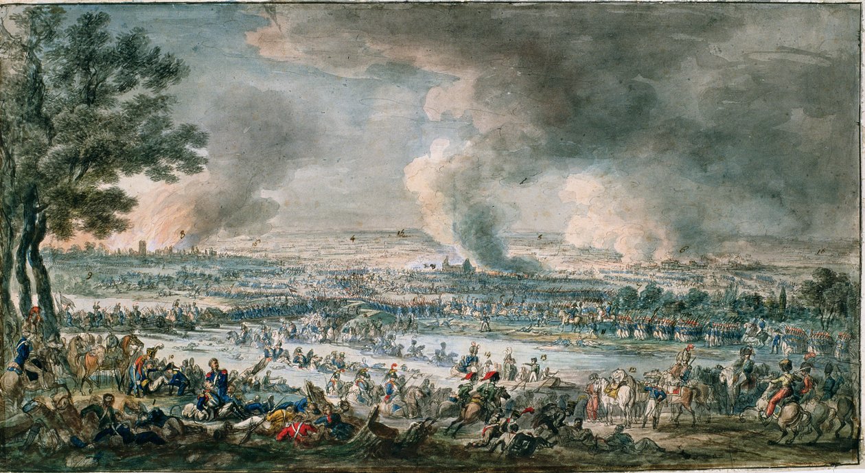 The French Army Crossing Berezina, c.1812 (inkoust, štětec a wc na papíře) od Alexander Osipovich Orlowski