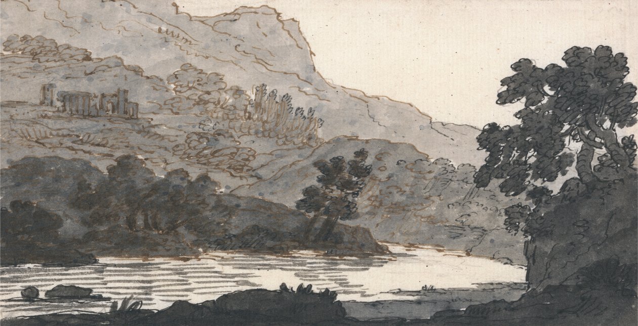 Řeka a hora s ruinami od Alexander Cozens