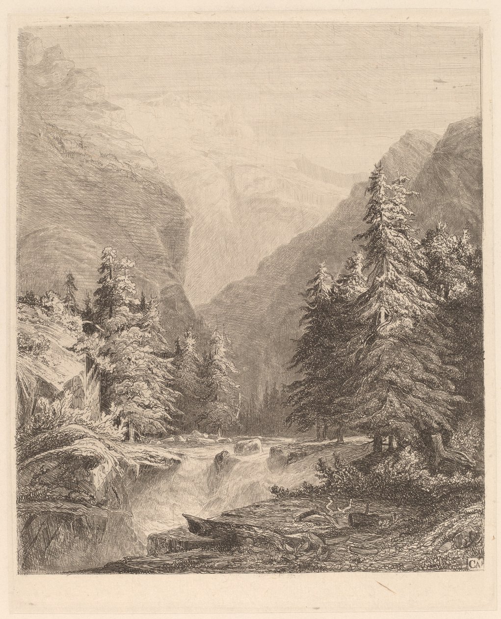 Horský vodopád od Alexandre Calame