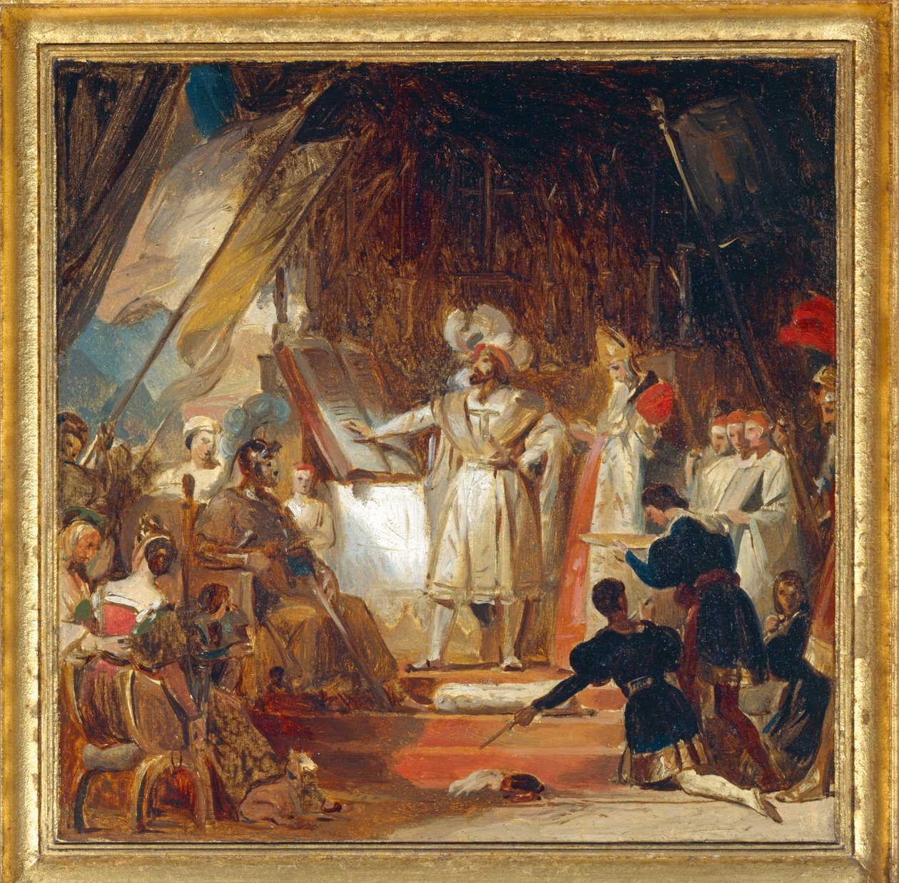 František I. povýšen do rytířského stavu Bayardem ... od Alexandre Evariste Fragonard
