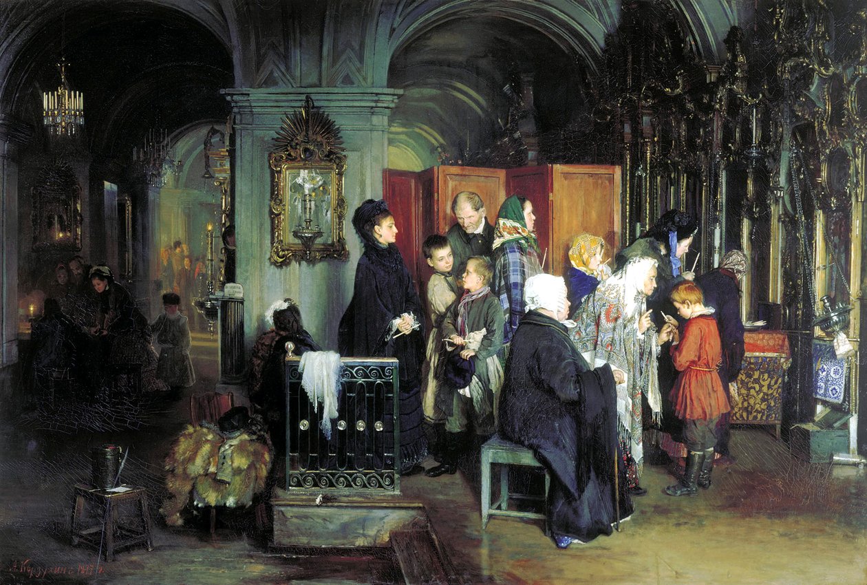 Před zpovědí, 1877. od Alexei Ivanovich Korzukhin