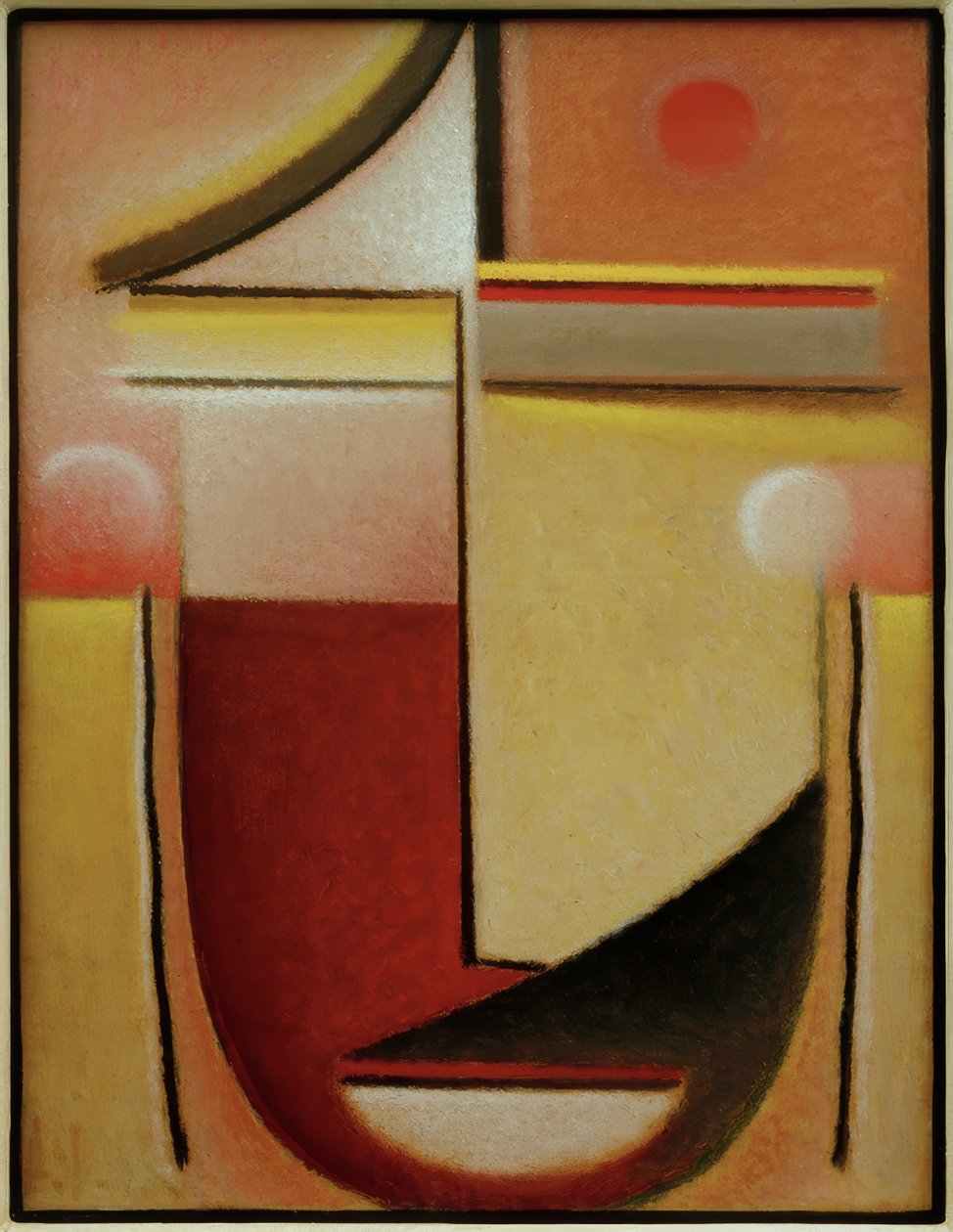 Abstraktní hlava: červeno-bílo-zlatá od Alexej von Jawlensky