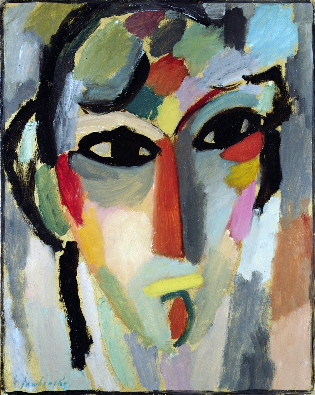 Mystická hlava, kolem roku 1918 (olej na panelu) od Alexej von Jawlensky