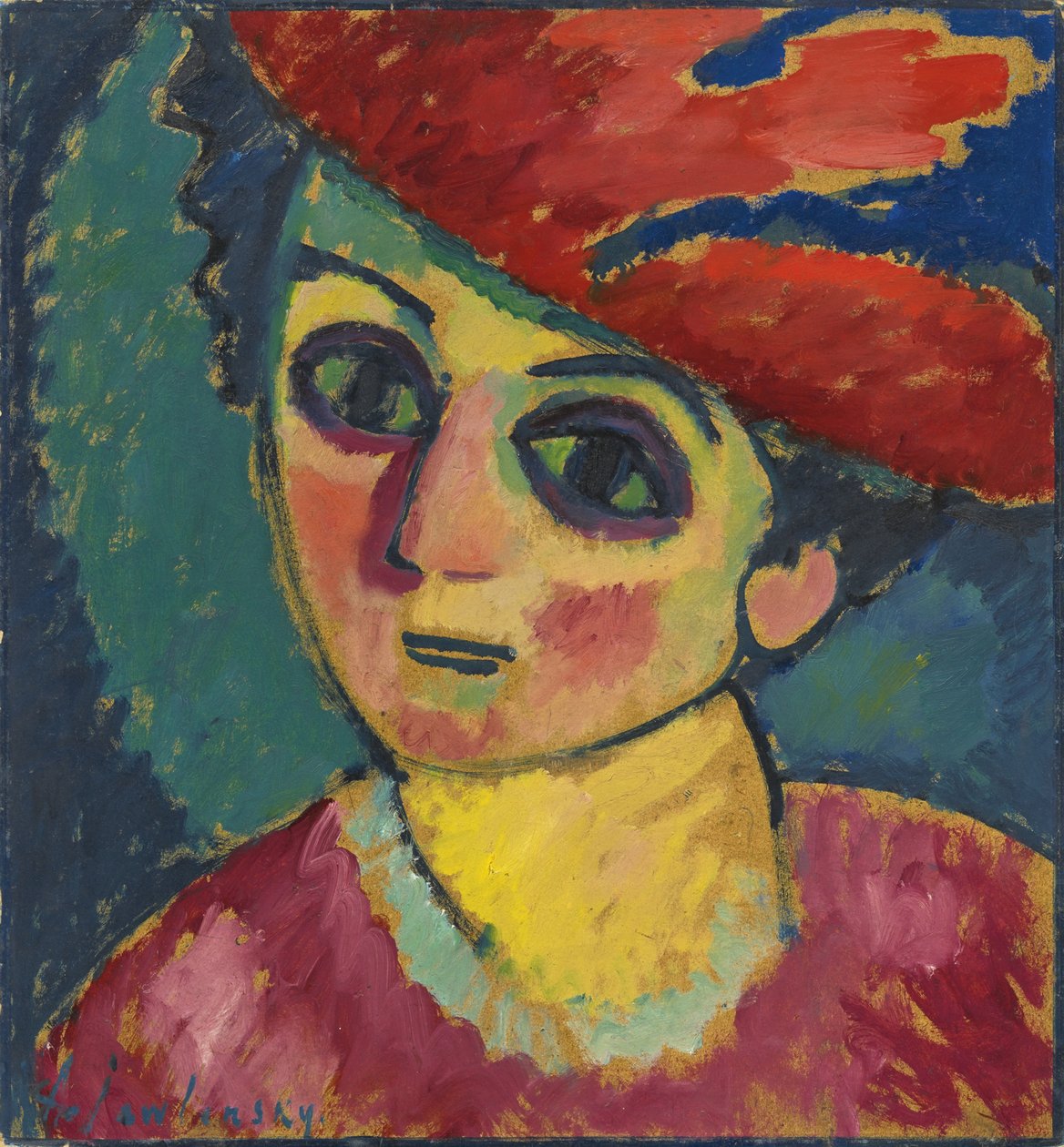 červená čepice od Alexej von Jawlensky