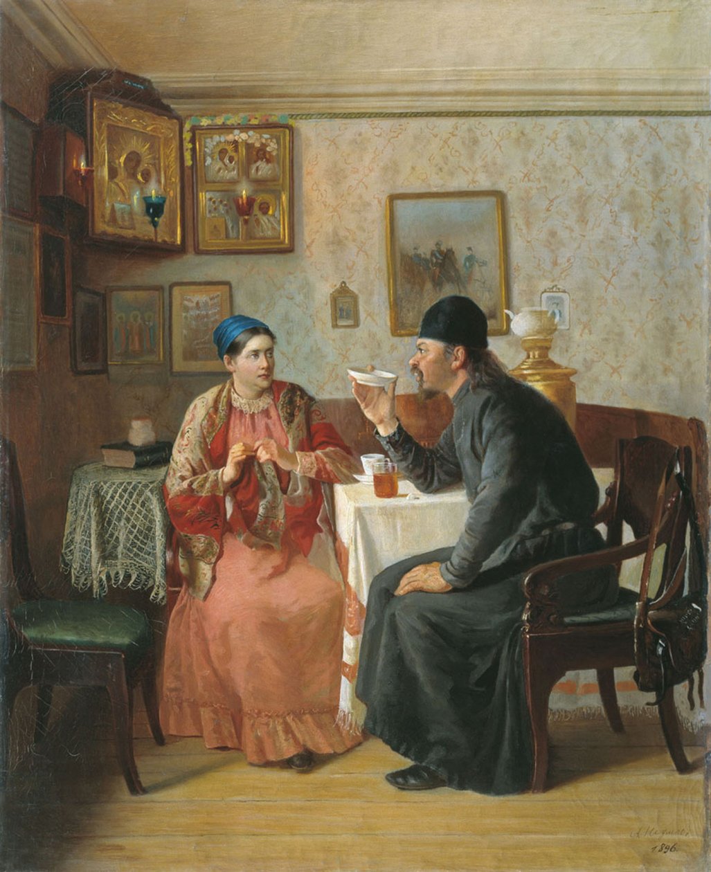 Pití čaje, 1895 od Alexey Avvakumovich Naumov