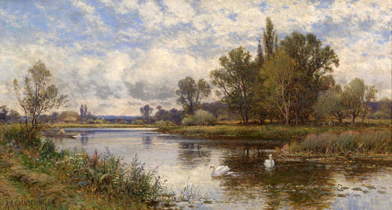 Řeka scéna s labutěmi od Alfred Augustus Glendening
