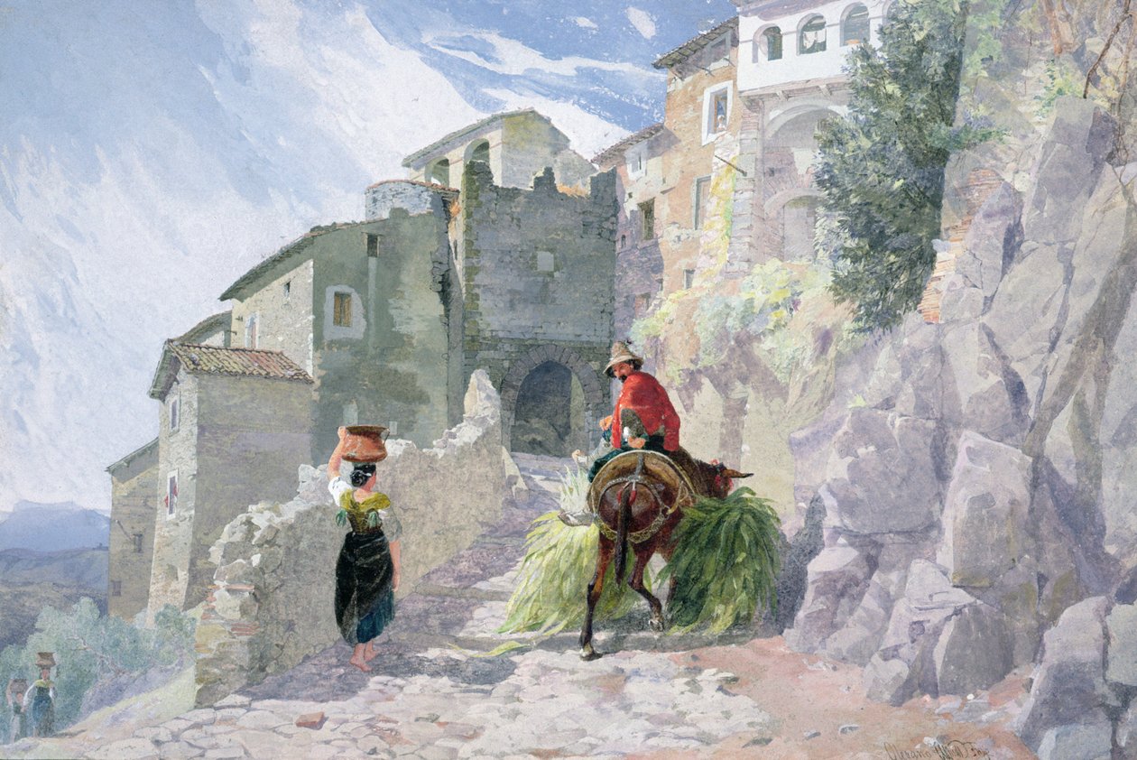 Klášter San Rocco, Olevano, 19. století (akvarel) od Alfred Downing Fripp
