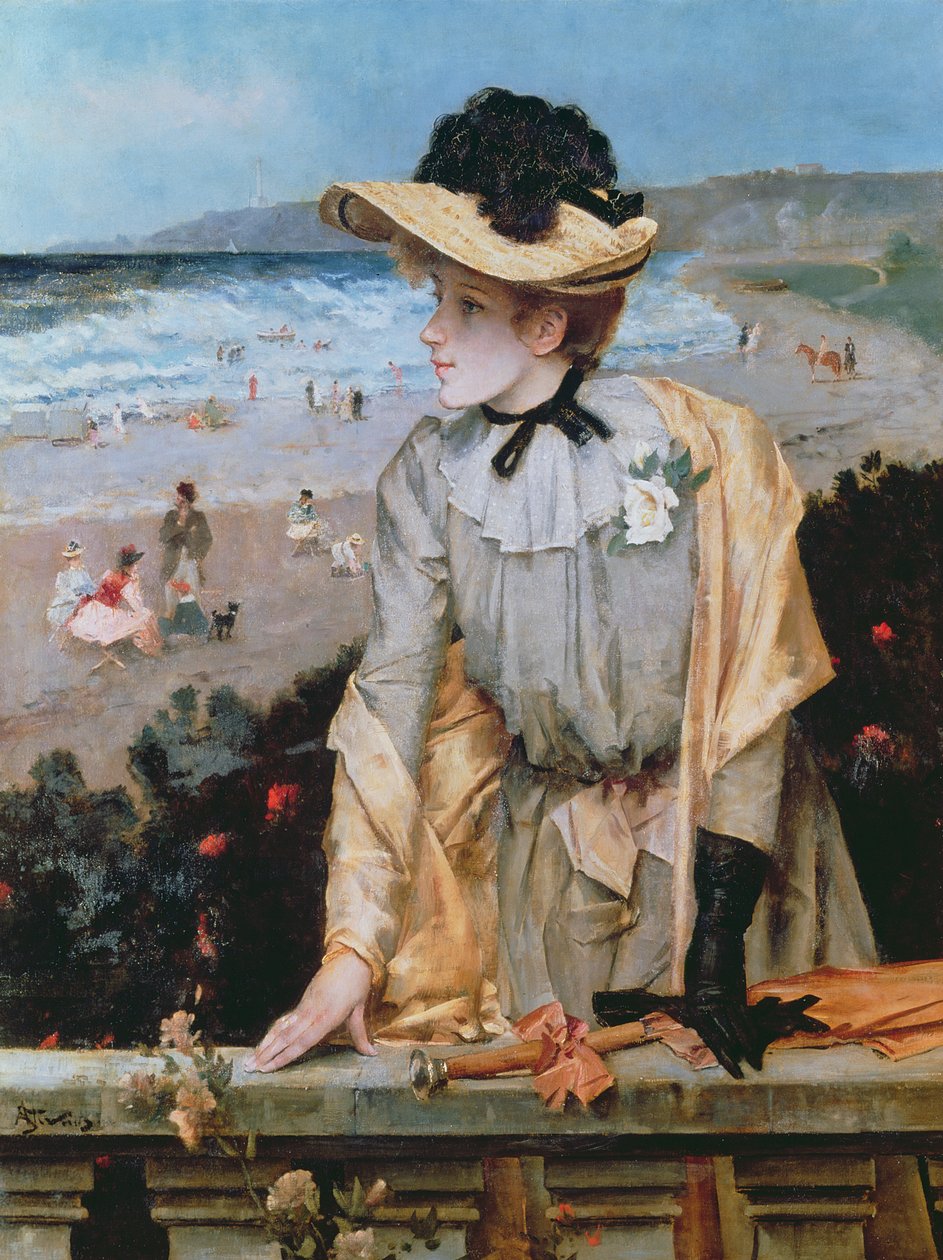 Mladá žena na pláži, nebo Parisienne u moře od Alfred Emile Stevens