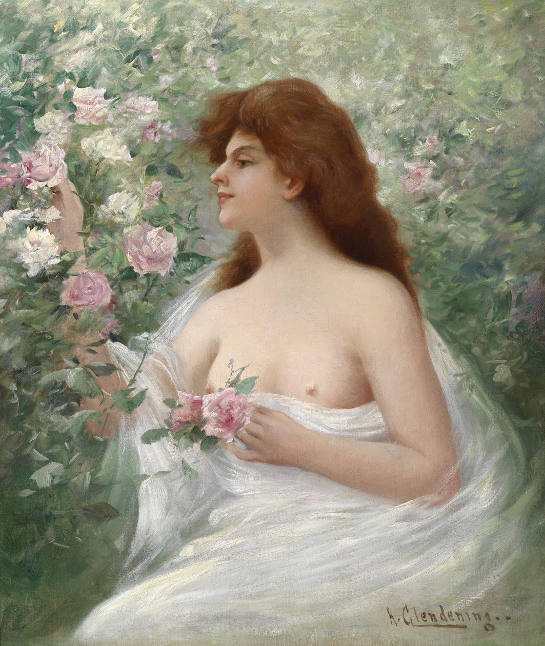 Mladá žena sbírá růže od Alfred, Jr. Glendening