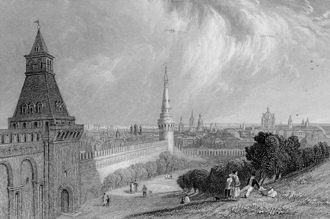Moskva z Esplanády Kremlu, vyryl J. T. Willmore od Alfred Gomersal Vickers