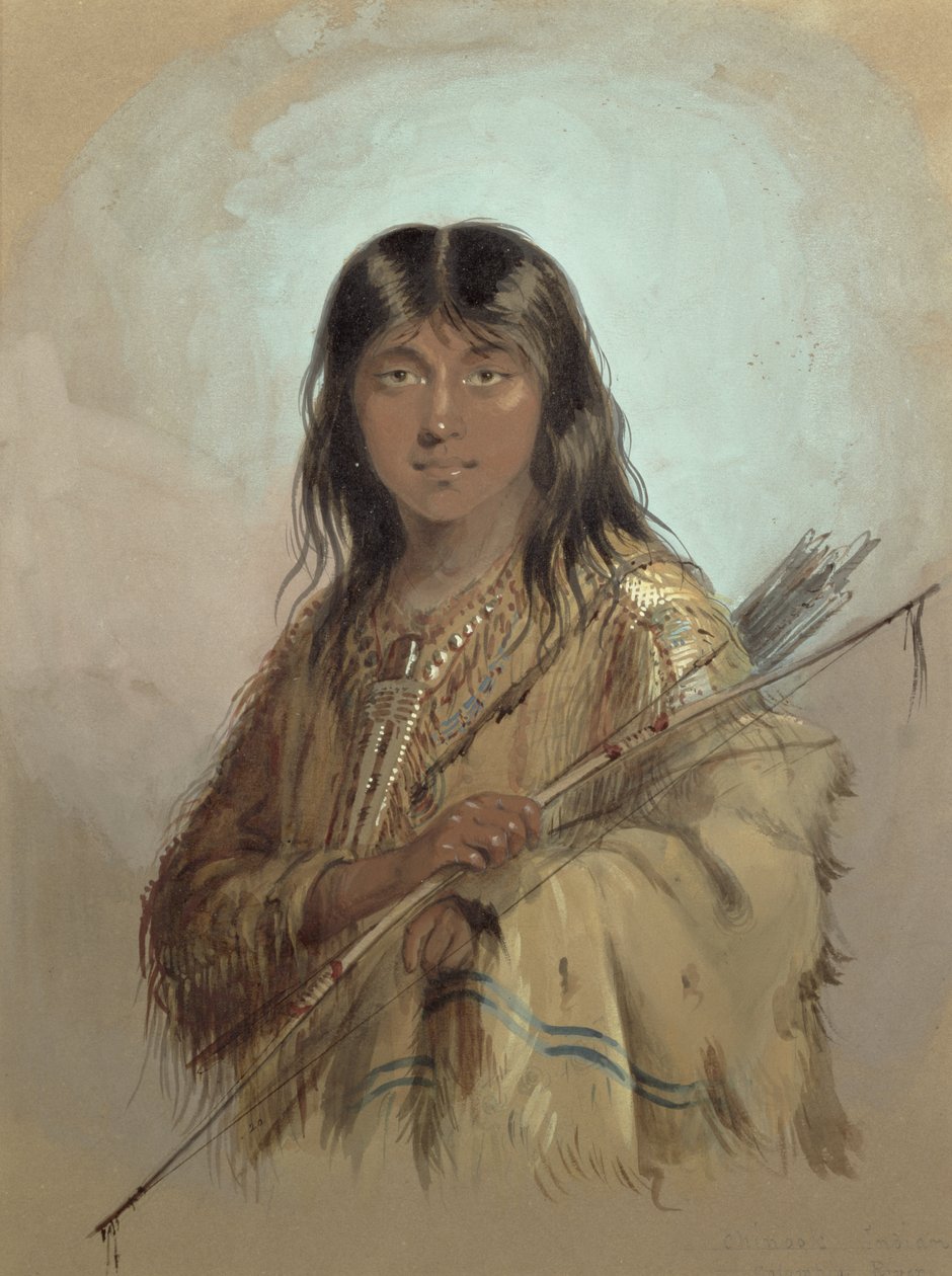 Chinook Indian, řeka Columbia od Alfred Jacob Miller