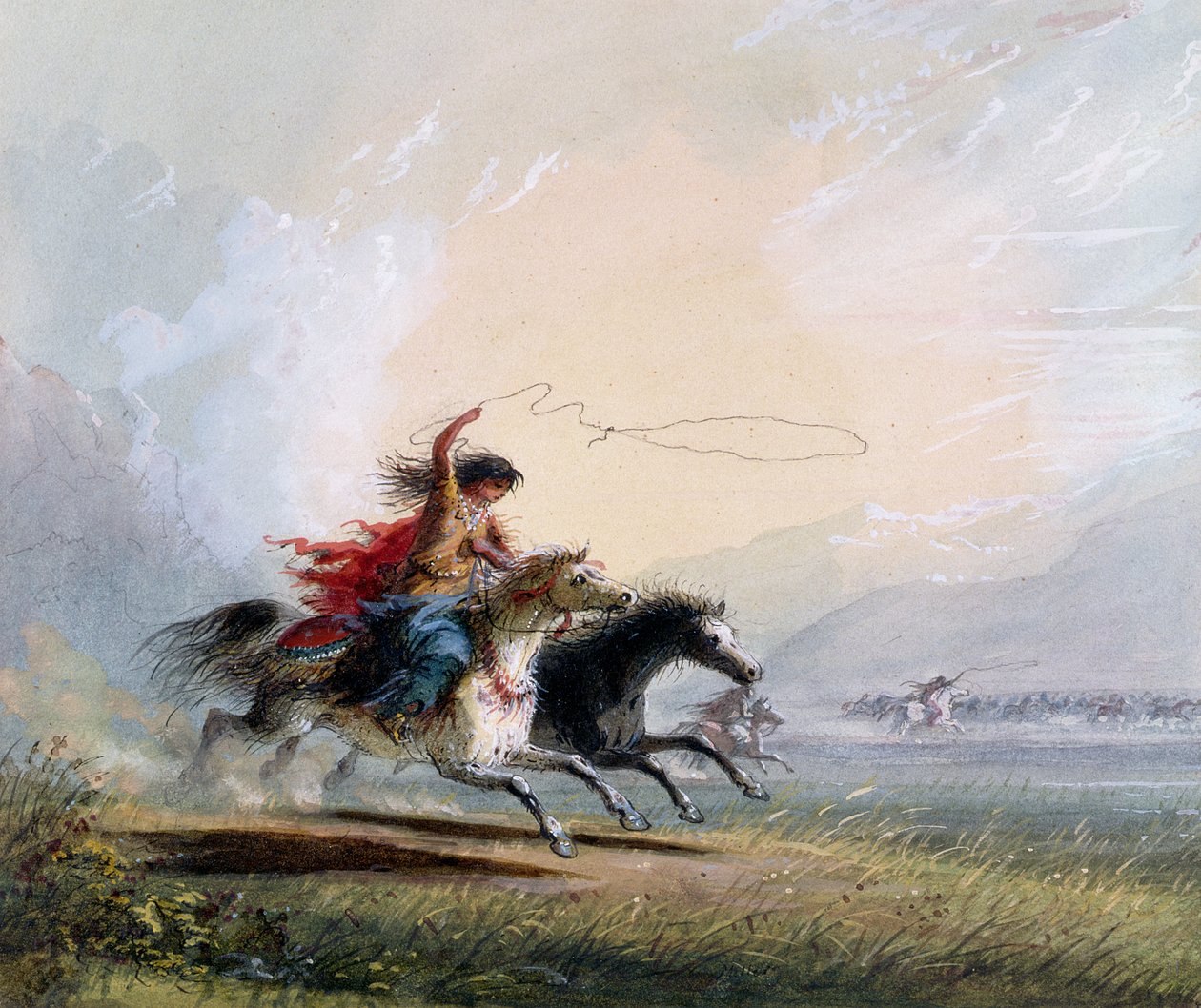 Shoshone žena chytá koně, 1837 od Alfred Jacob Miller