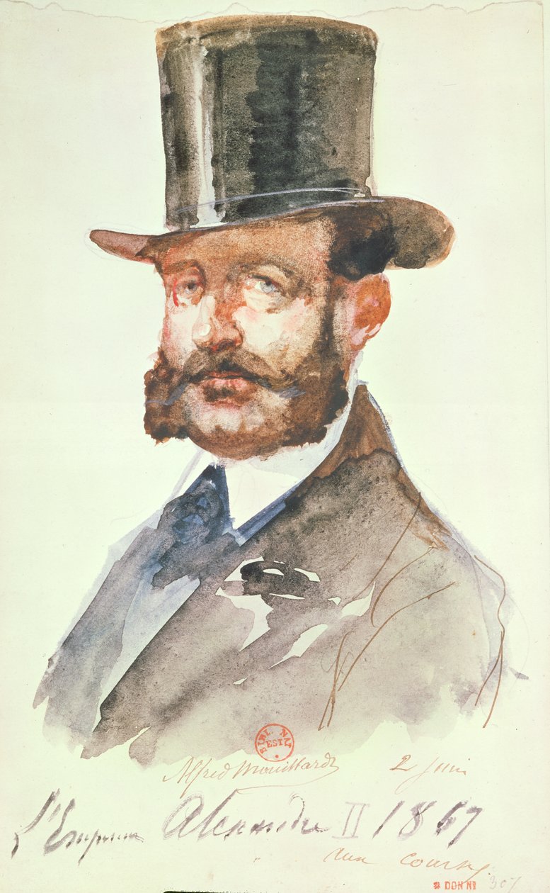 Císař Alexandr II (1818-81) na dostizích, 2. června 1867 (pero, tuš a čb na papíře) od Alfred Mouillard