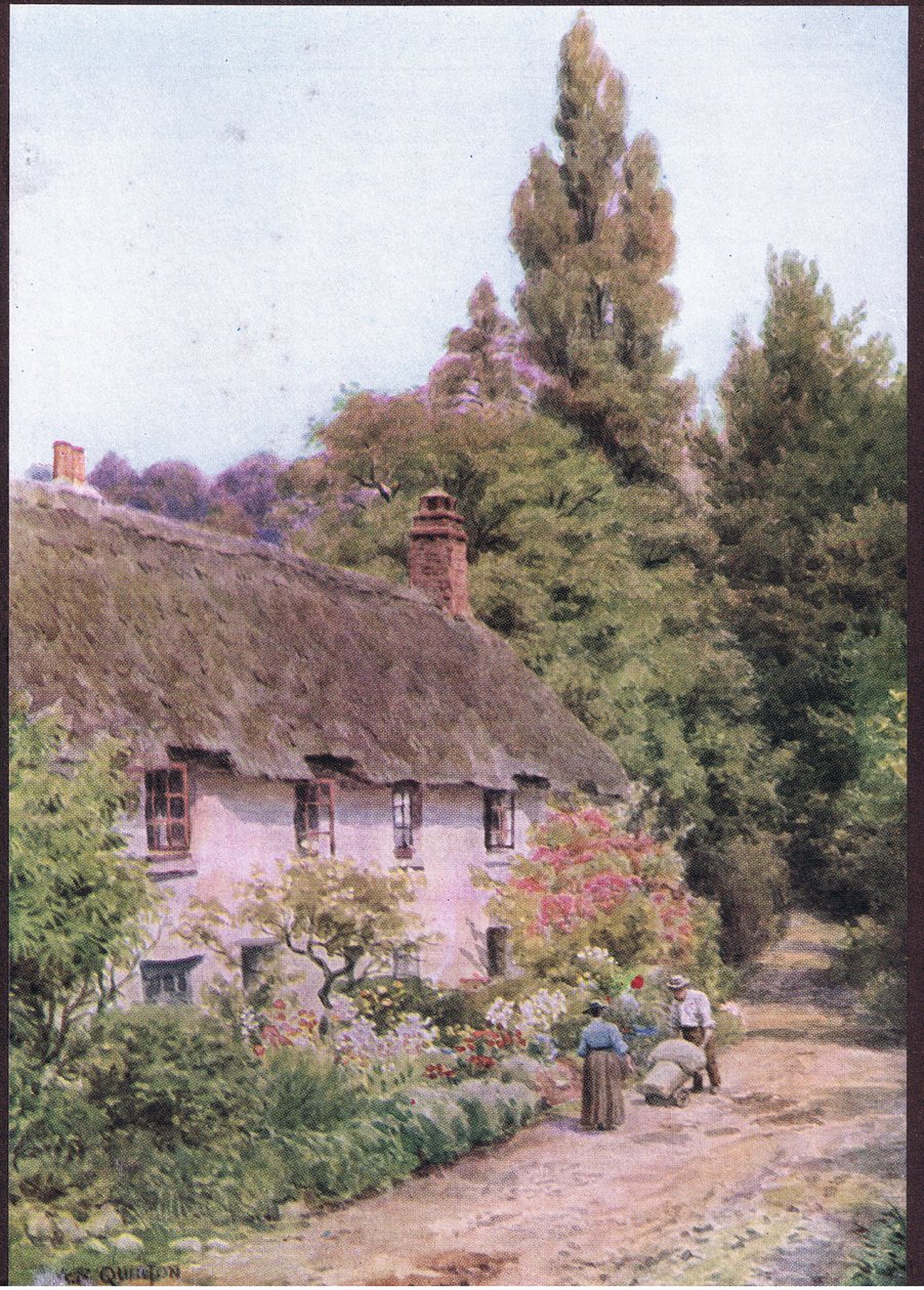 Chaty v Dunsteru, Somerset, z The Cottages and the Village Life of Rural England vydané nakladatelstvím Dent & Sons Limited, 1912 od Alfred Robert Quinton