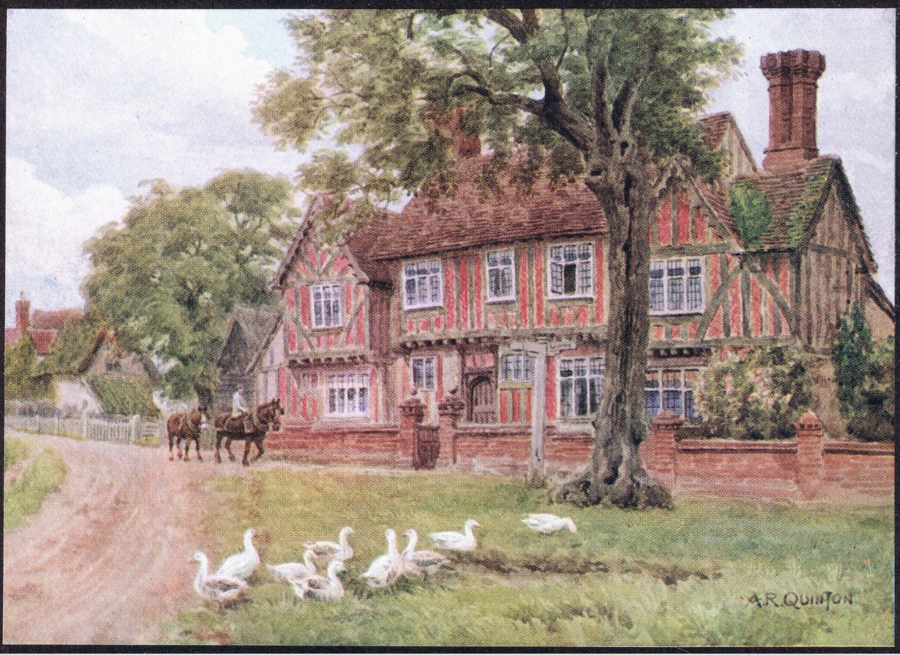 Farmhouse, Brent Eleigh, Suffolk, z The Cottages and the Village Life of Rural England vydané nakladatelstvím Dent & Sons Limited, 1912 od Alfred Robert Quinton