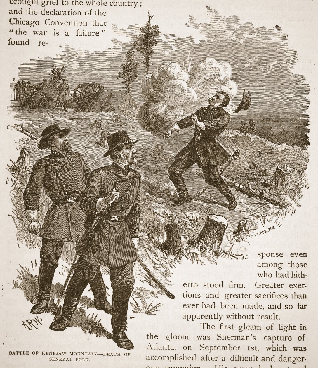 Bitva o Kenesaw Mountain - Smrt generála Polka, z knižní hospody. 1896 od Alfred Rudolph Waud