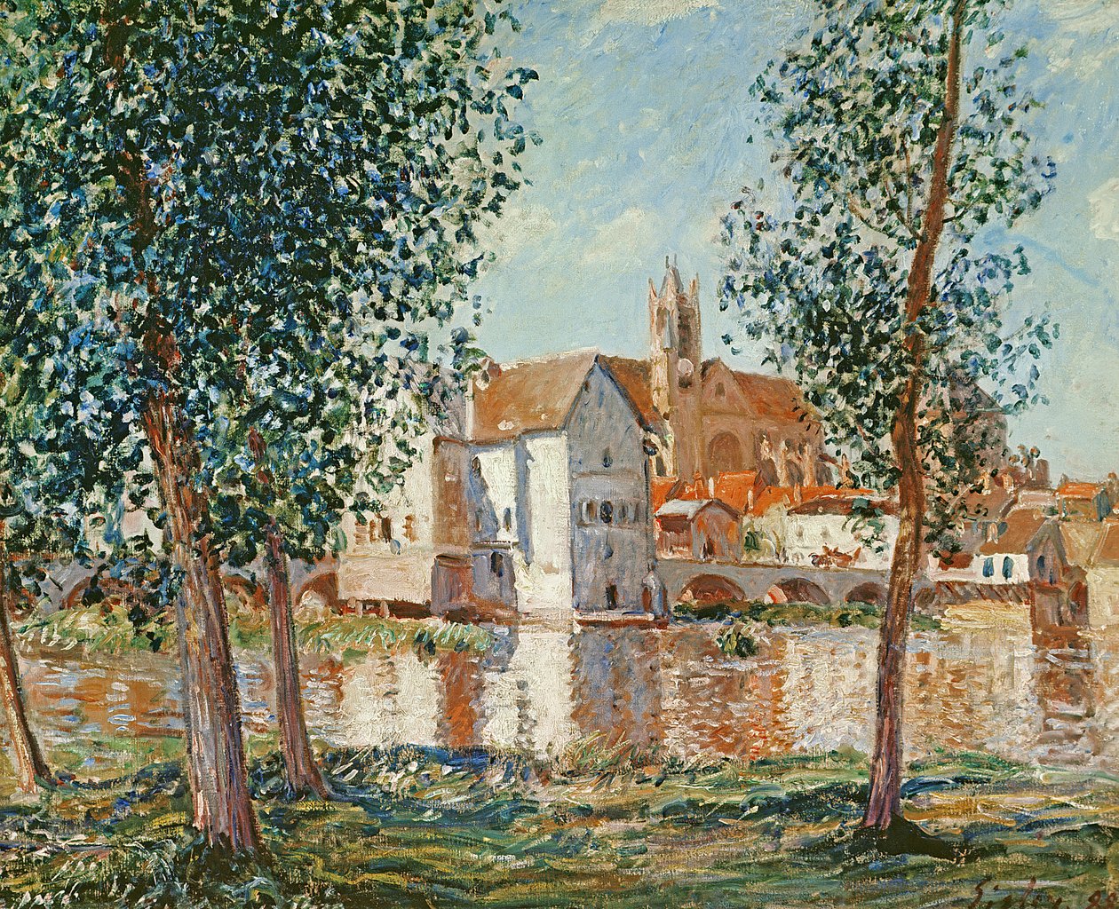 The Loing at Moret, září ráno od Alfred Sisley