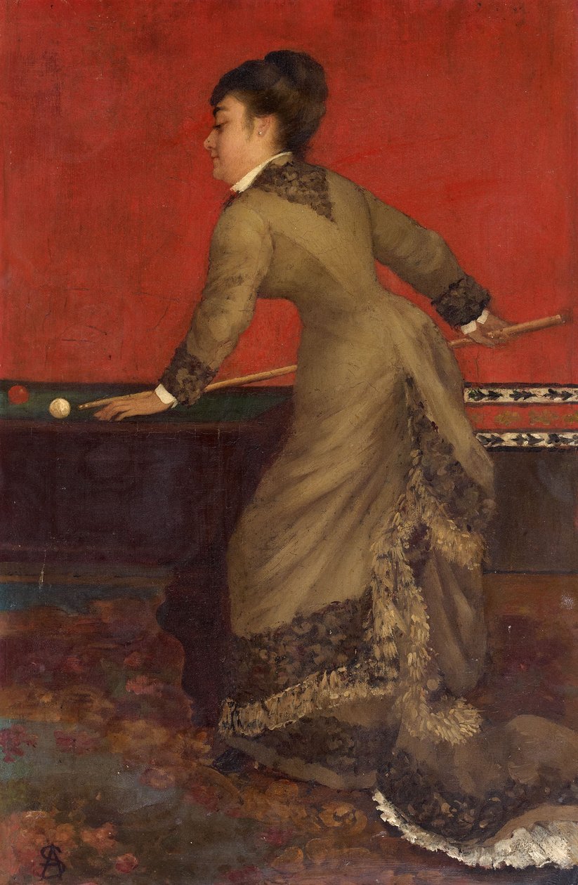 Elegantní na kulečník. Viktoriánská aristokratická žena hrající karambol. od Alfred Emile Stevens