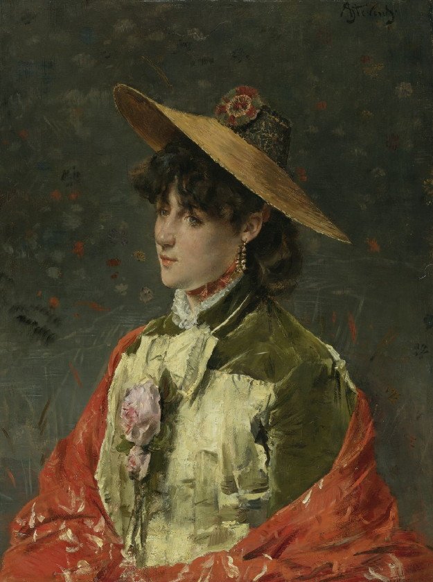 Žena ve slaměném klobouku od Alfred Emile Stevens
