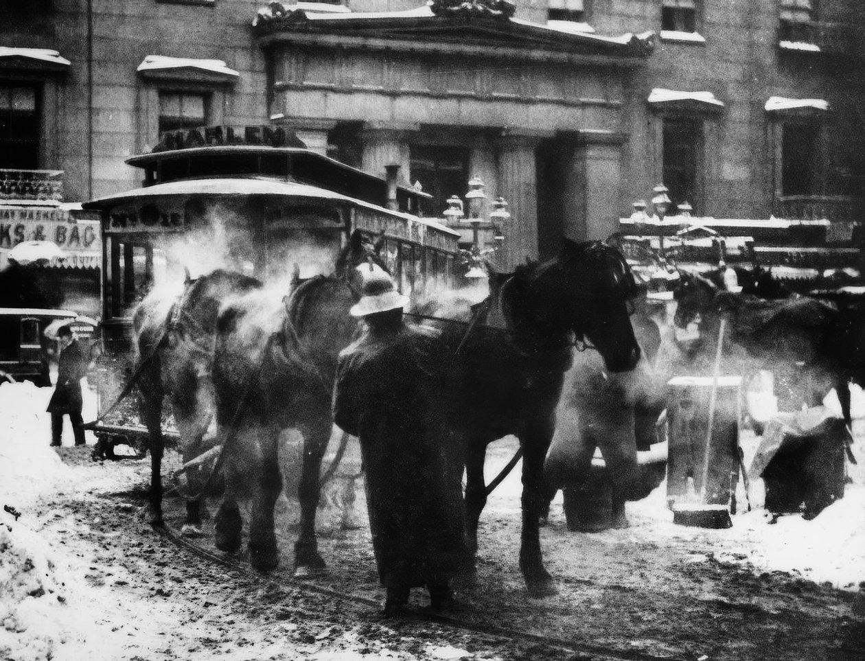 Tramvaj tažená koňmi v New Yorku, 1892 / foto. od Alfred Stieglitz