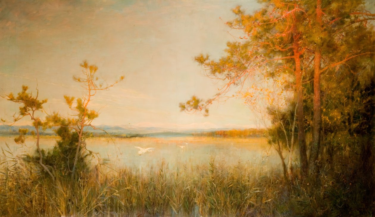 Reedy Mere And Sunlit Hills, 1890-91. od Alfred Edward East