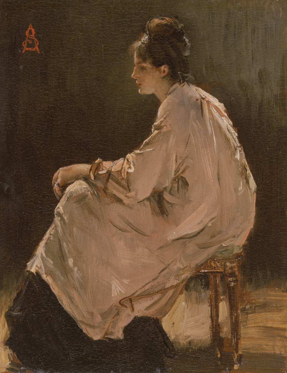 Sedící dívka (olej na desce) od Alfred Emile Stevens