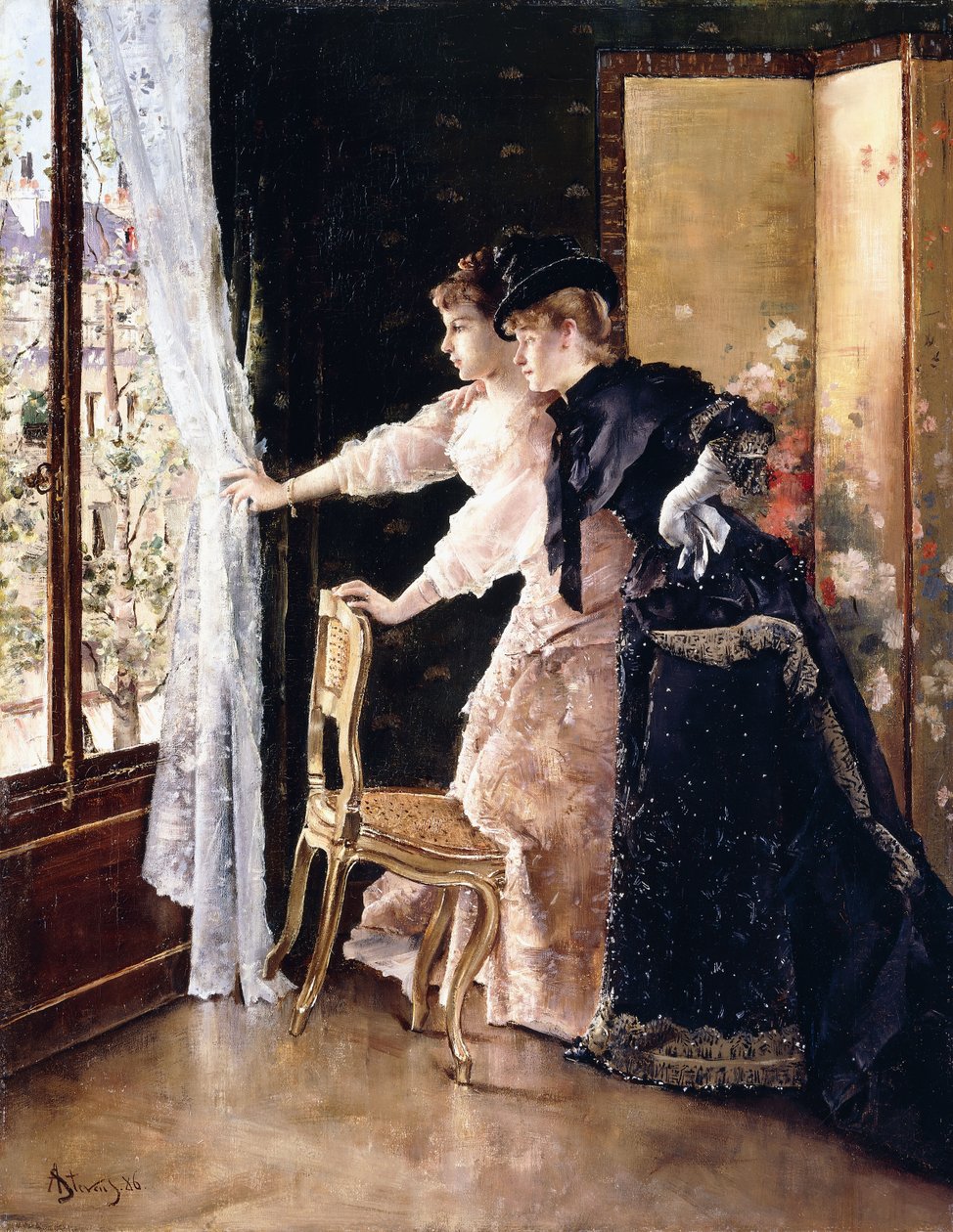 Sledování snoubence projíždějícího kolem, 1886 od Alfred Emile Stevens