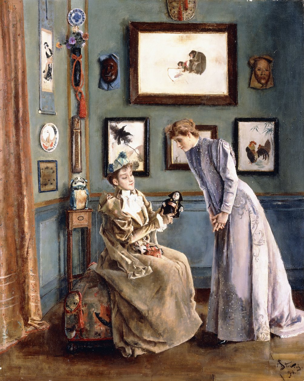 Ženy s japonskou panenkou, 1894 od Alfred Emile Stevens